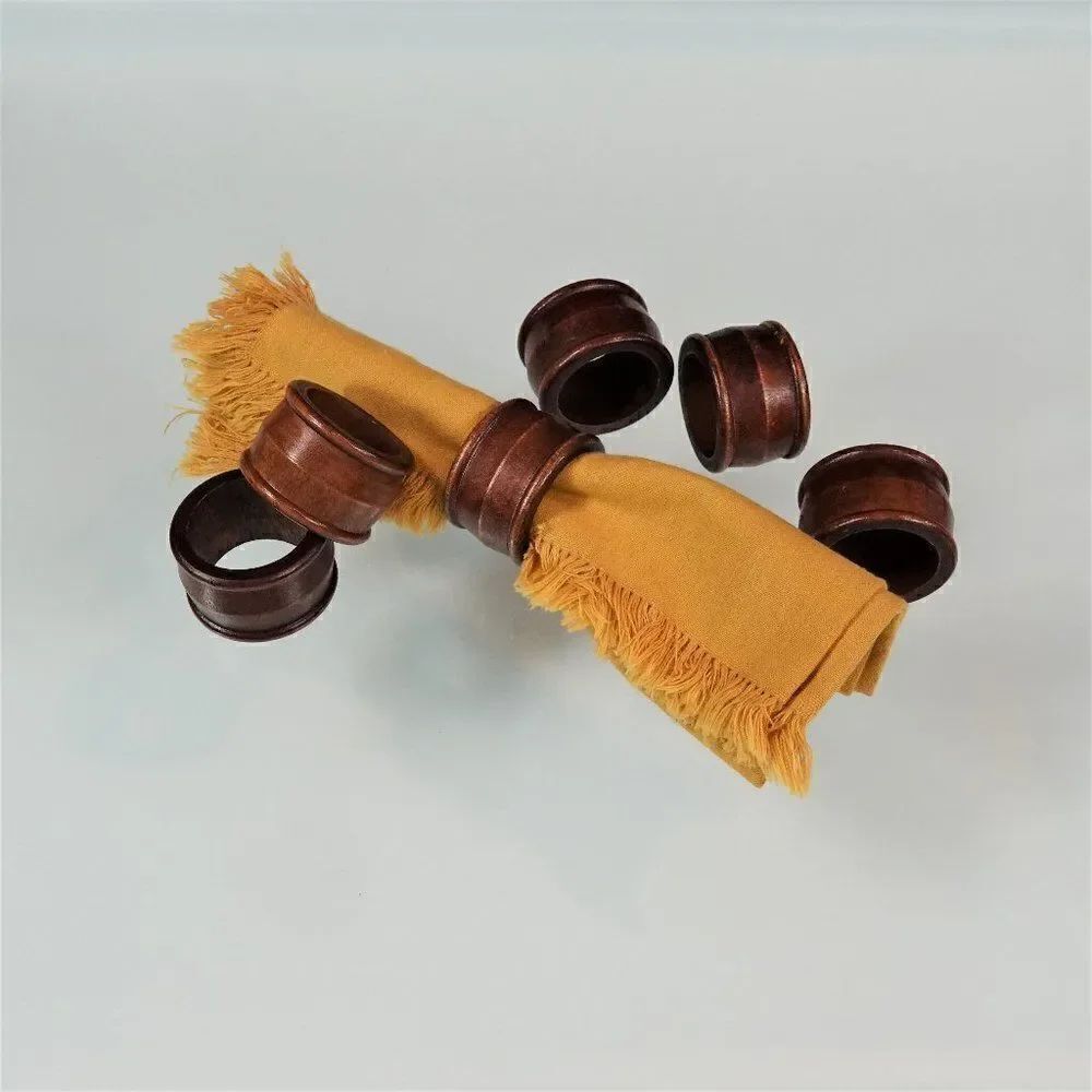 Barrel Shape Brown Napkin Rings Set Of 6